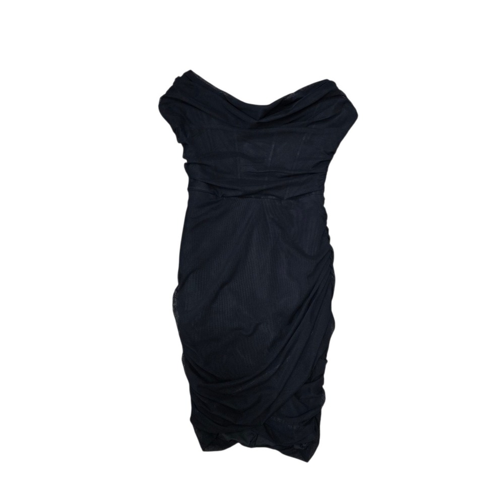 Oh Polly Black Ruched Mesh Strapless Mini Dress US 2 E4584